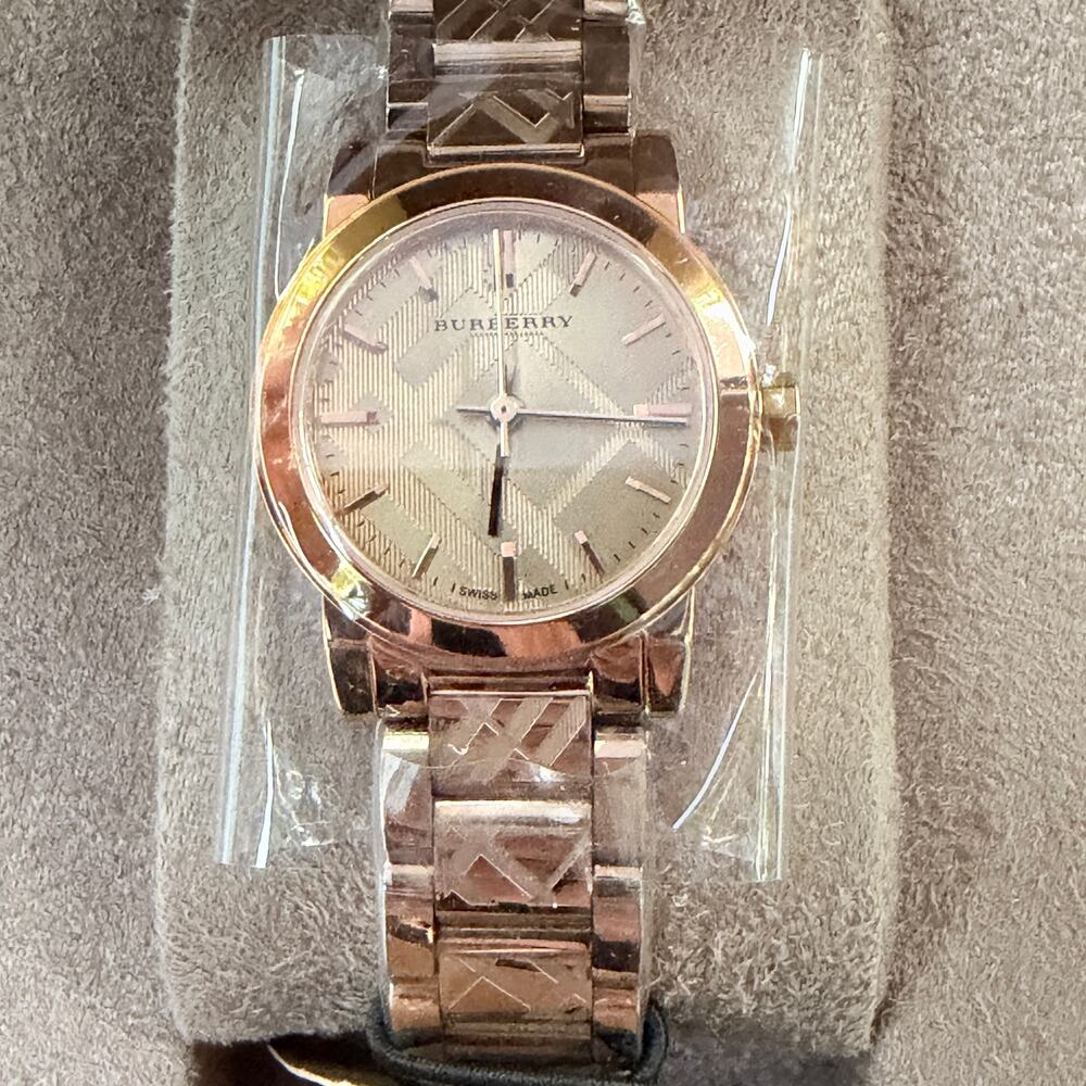 Burberry The City BU9235 Rose Gold Check Swiss Watch New with Tags & Box